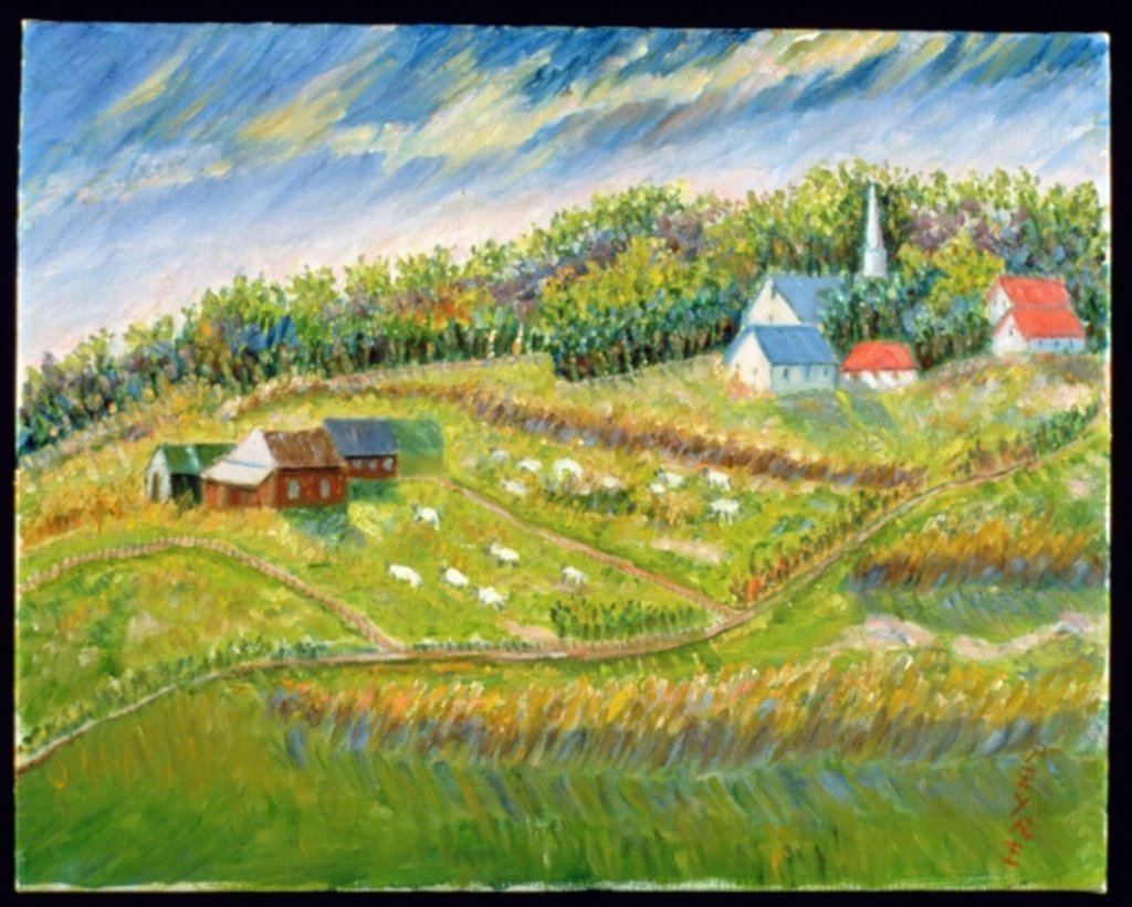 Detail of Farm with Sheep, Les Eboullement by Patricia Eyre