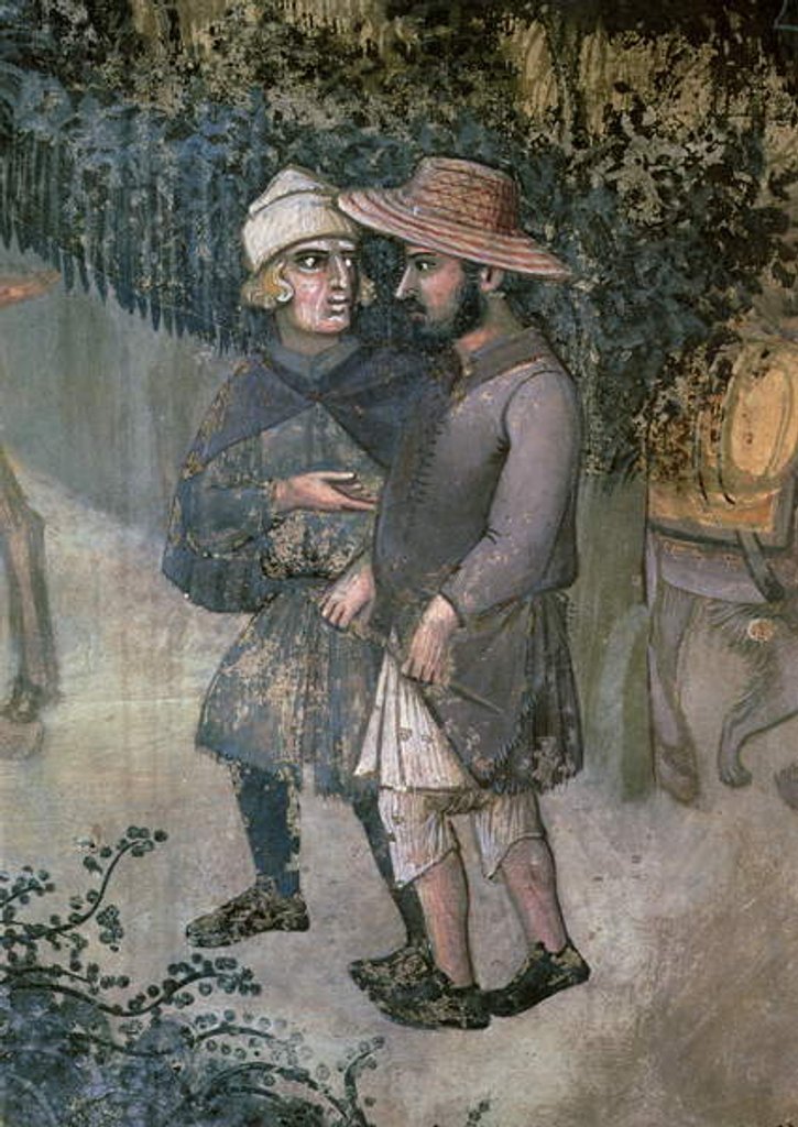 Detail of Effects of Good Government in the Countryside, detail of two men walking and talking, 1388-40 by Ambrogio Lorenzetti