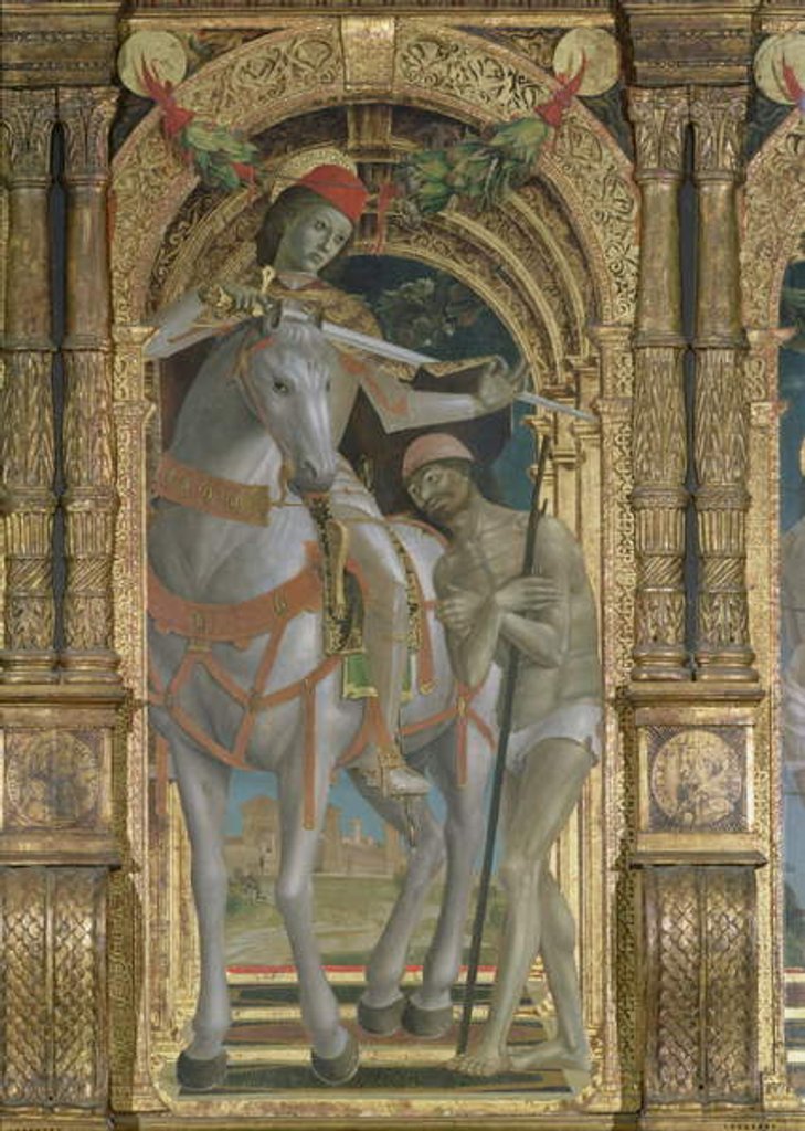Detail of St. Martin sharing his cloak with the beggar, detail from a polyptych, 1485 by Bernadino & Zenale B. (1436-1526) Butinone