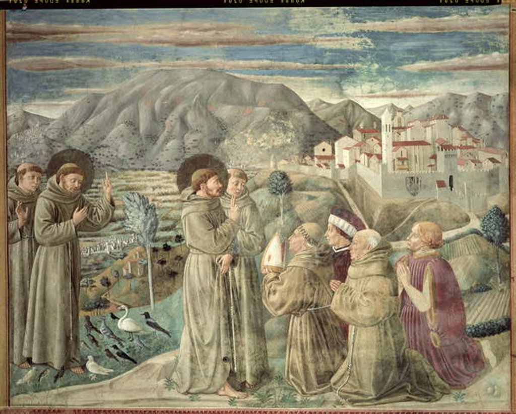 Detail of St. Francis Preaching to the Birds and Blessing Montefalco, 1452 by Benozzo di Lese di Sandro Gozzoli