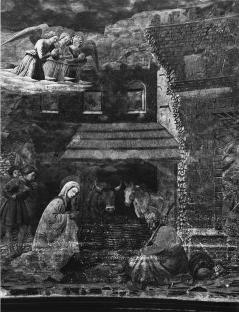 Detail of The Nativity, one of the scenes from the fresco cycle of the Life of the Virgin in the apse of the Cathedral by Fra Filippo Lippi