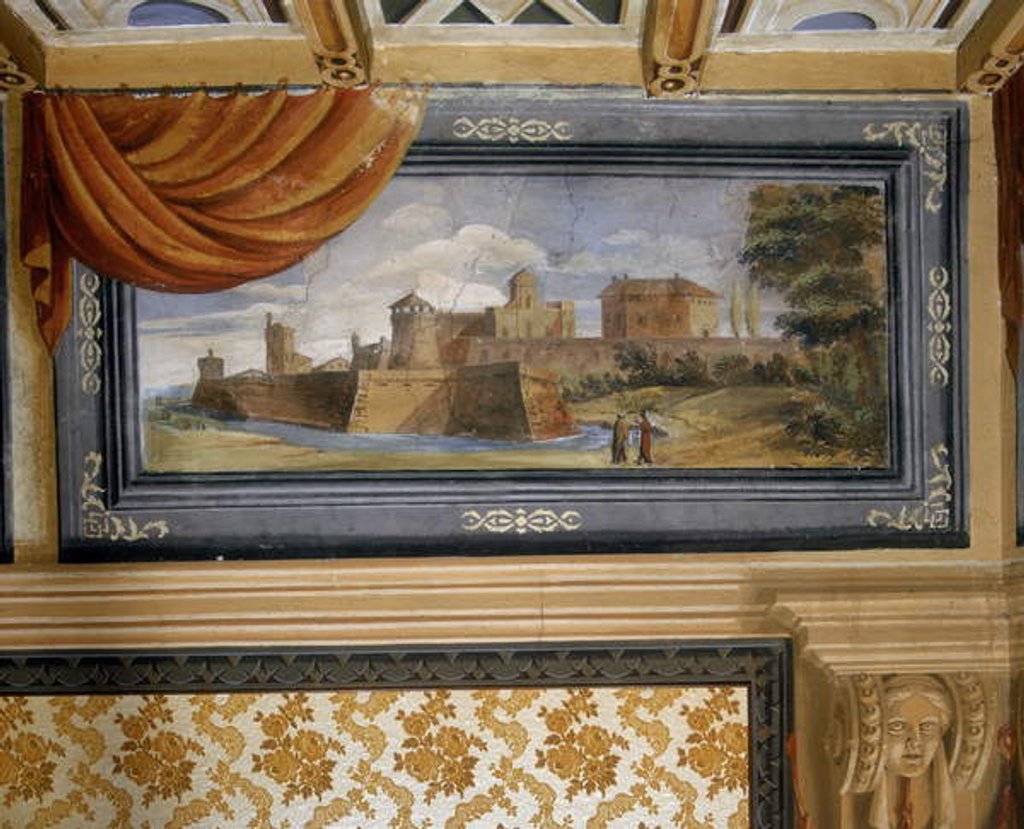Detail of Rural landscape with buildings by Guercino