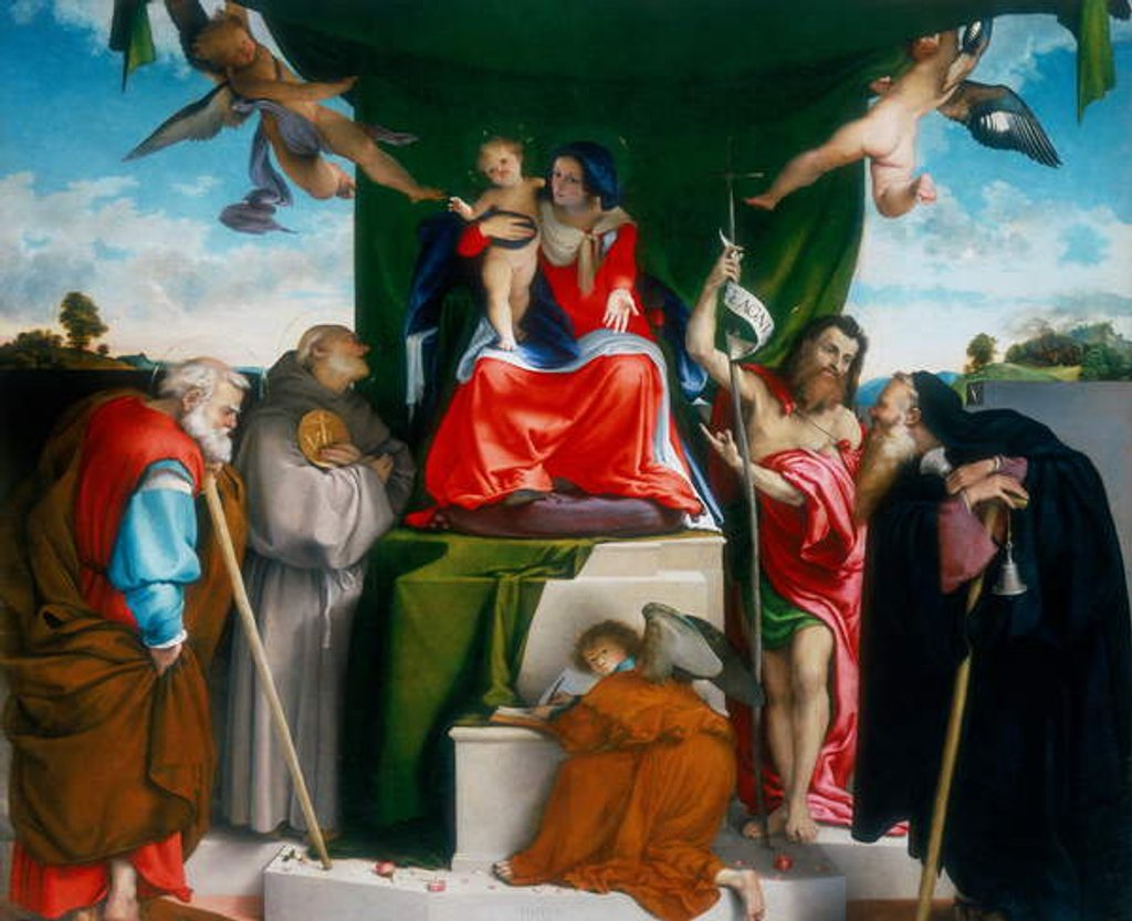 Detail of Madonna and Child enthroned with angels and saints, 1521 by Lorenzo Lotto