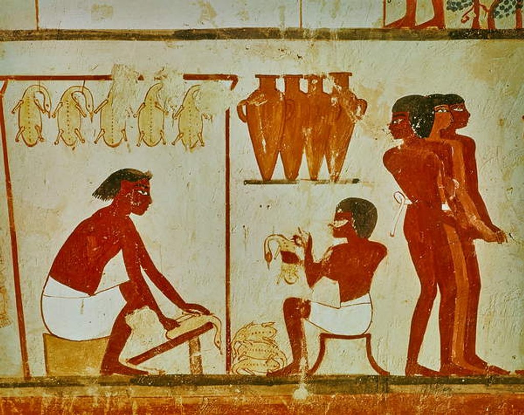 Detail of Meat processing of the birds by Egyptian 18th Dynasty