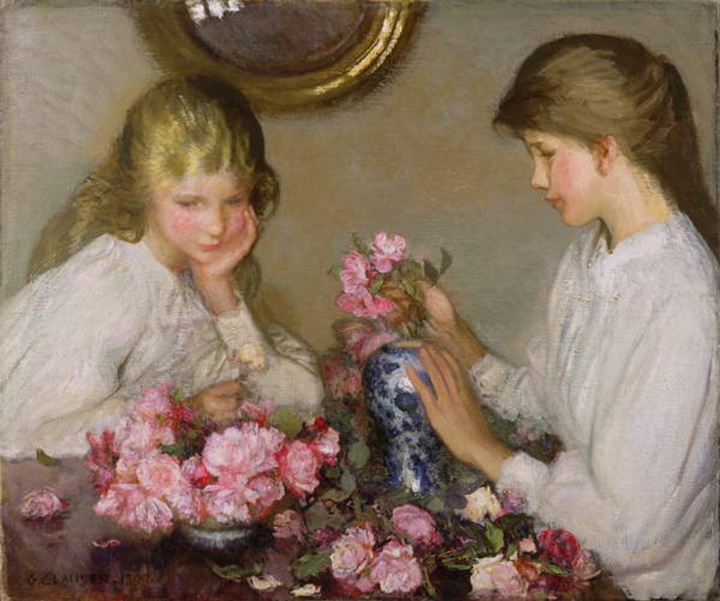 Detail of Two Girls Arranging Posies by George Clausen