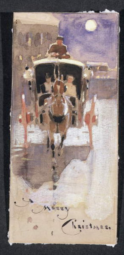 Detail of Christmas Card with a Hansom Cab by Joseph Crawhall