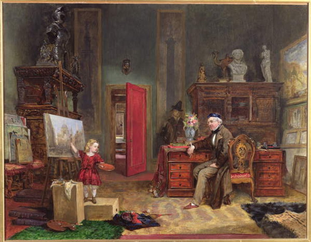 Detail of David Roberts and his granddaughter in his studio, c.1866 by John Ballantyne
