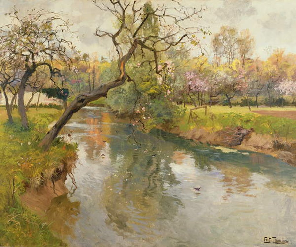 Detail of French River Landscape with a Flowering Tree by Fritz Thaulow