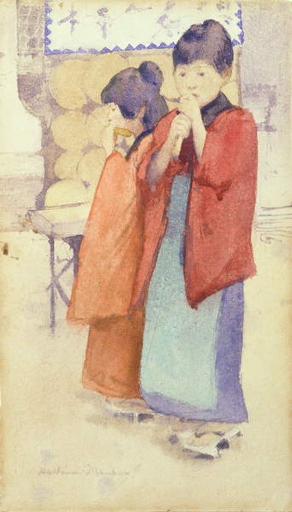 Detail of Portrait of two Japanese children, 1895-96 by Mortimer Ludington Menpes