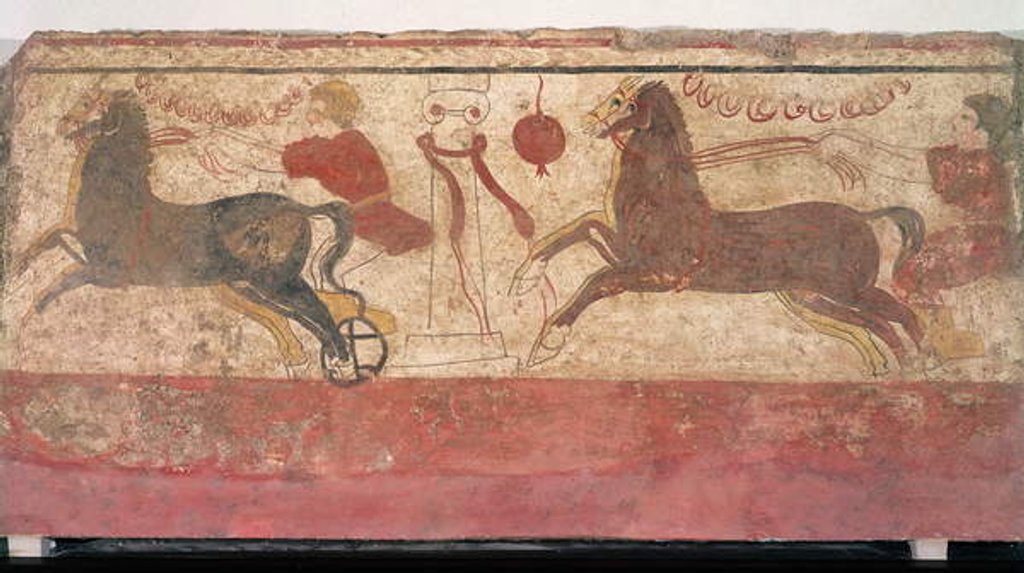 Detail of Chariot racing, detail from a tomb chamber, 330-320 BC by Etruscan