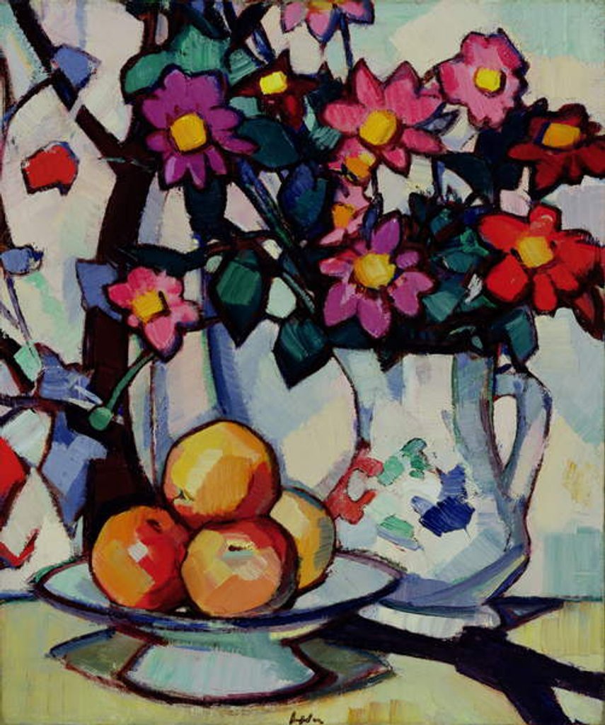 Detail of Still life of dahlias and fruit, c.1910-12 by Samuel John Peploe
