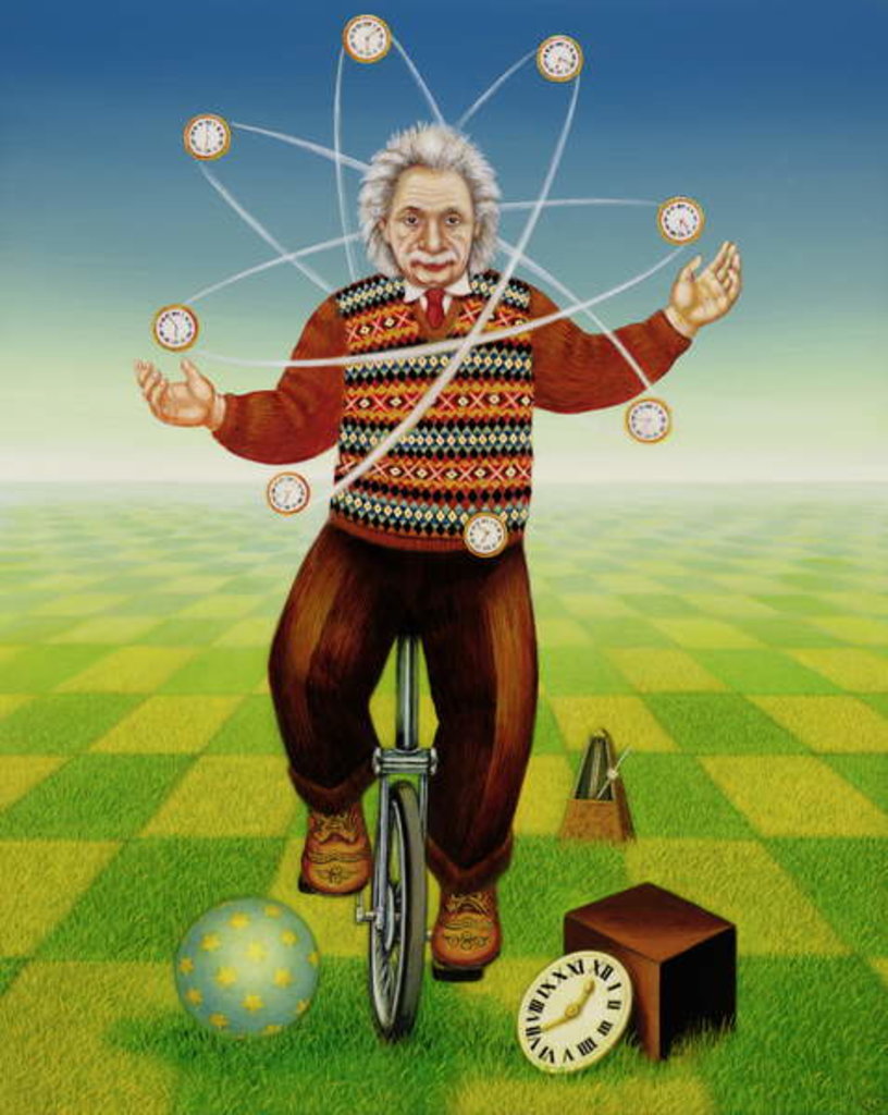 Detail of Albert Einstein juggling with time, 2000 by Frances Broomfield