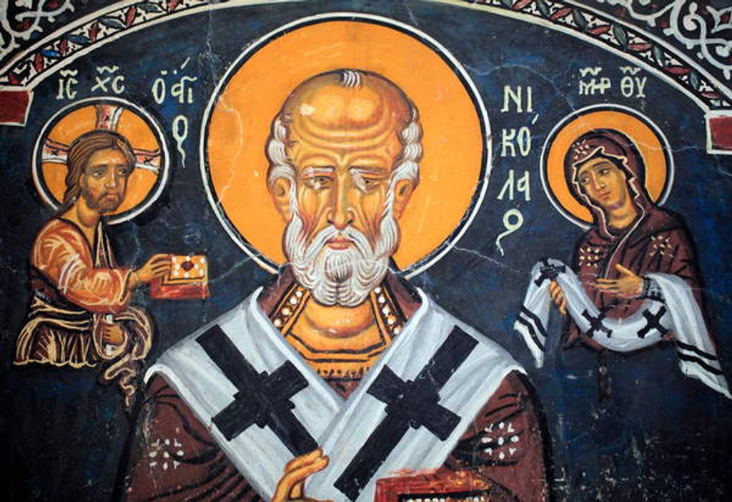 Detail of Saint Nicholas surrounds Christ and Mary Byzantine fresco by Anonymous
