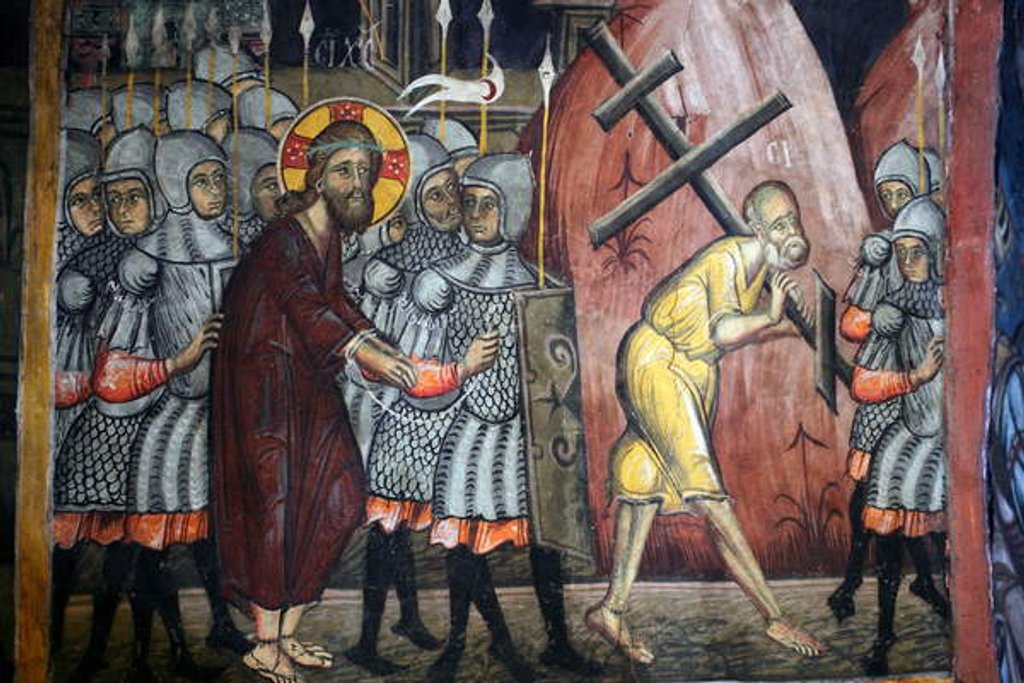 Detail of The passion of Christ Simon is carrying the cross by Anonymous
