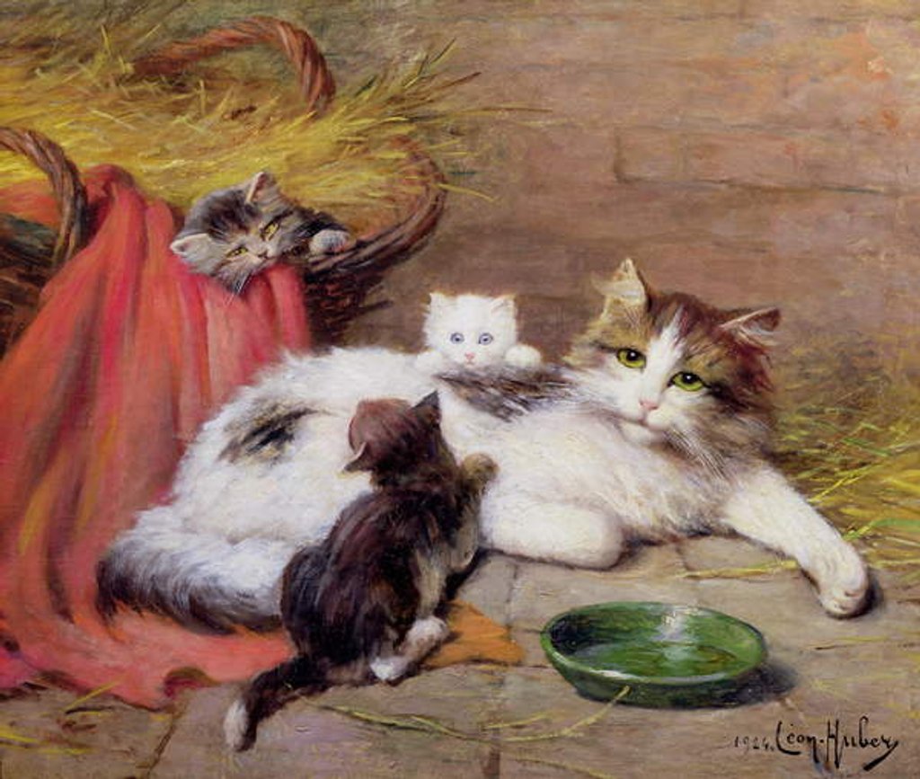 Detail of Cat with kittens, 1924 by Leon-Charles Huber