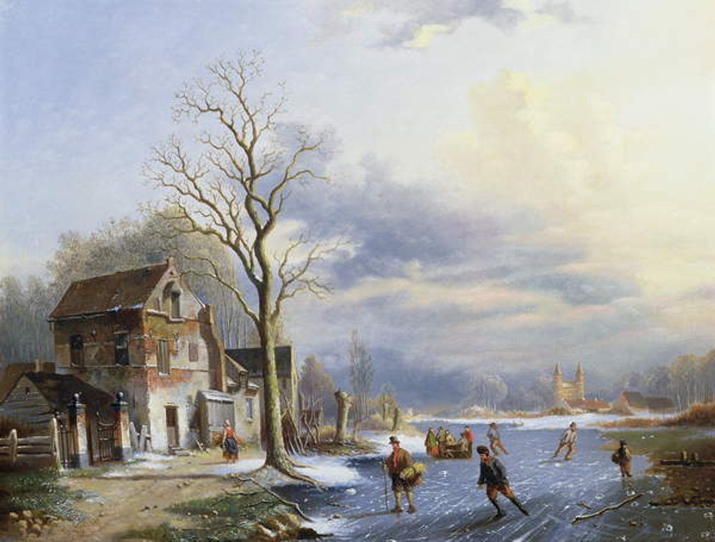 Detail of Skaters on the Lake by Jacob Jan Coenraad Spohler