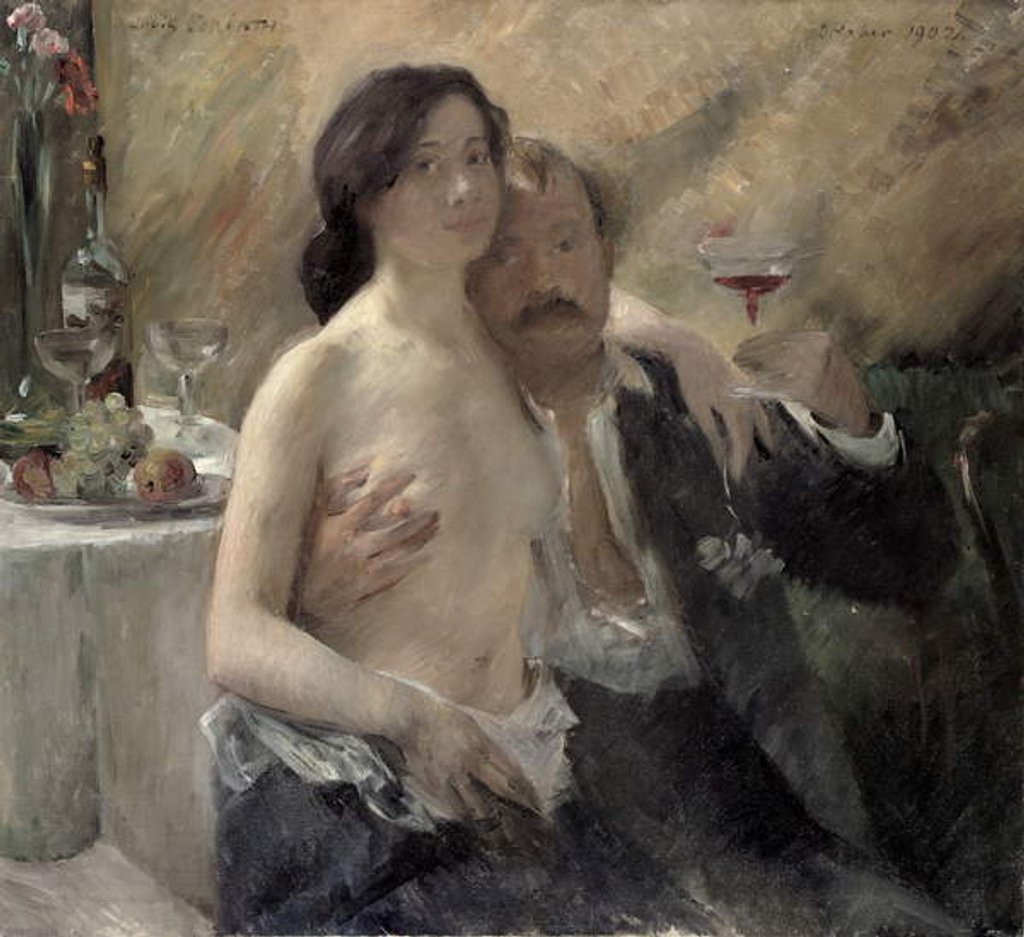 Detail of Self portrait with his wife and a sekt glass, 1902 by Lovis Corinth