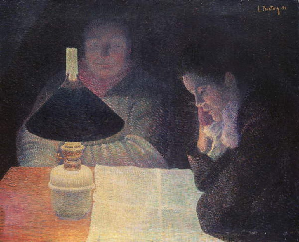Detail of Reading under the Lamp, 1890 by Leon Pourtau