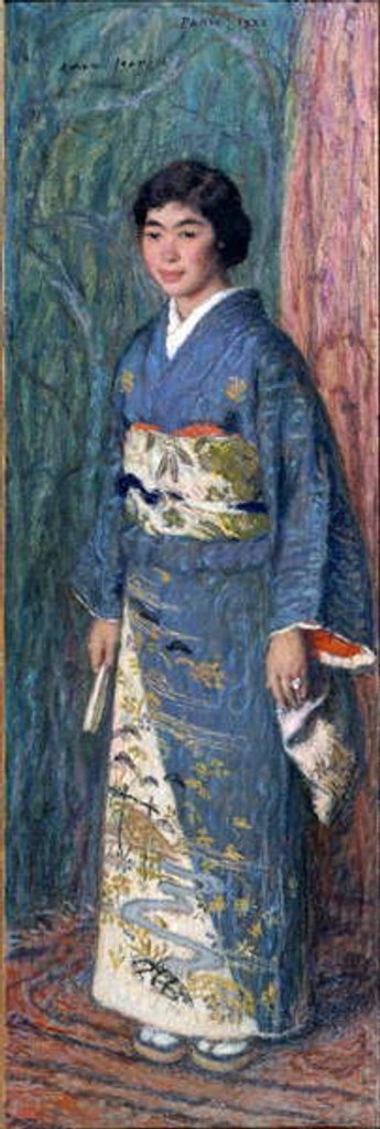 Detail of Portrait of a Japanese woman in a kimono, or Madame Kuroki, 1922 by Edmond-Francois Aman-Jean