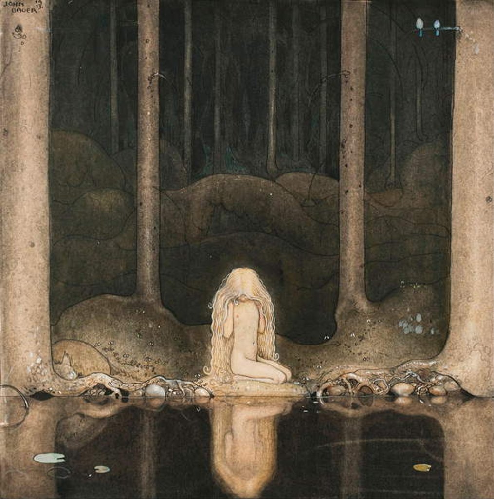 Detail of Princess Tuvstarr looking at the water of the lake with nostalgia, 1913 by John Bauer