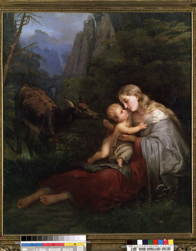 Detail of Genevieve de Brabant and her child abandoned in the wild forest by W. Herbig