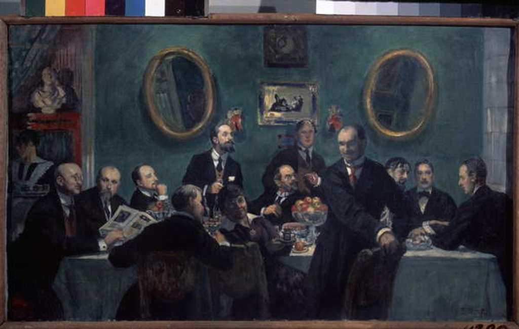 Detail of Members of the World of Art Movement, 1916-1920 by Boris Mikhailovich Kustodiev