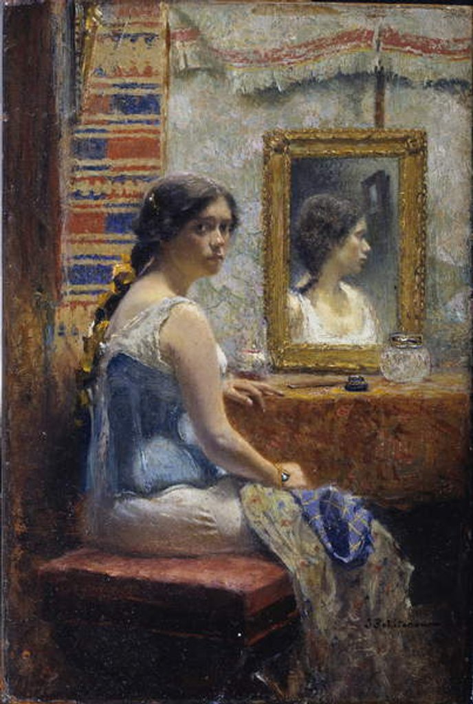 Detail of Lady at a Mirror, c.1890 by Ivan Pavlovich Pokhitonov