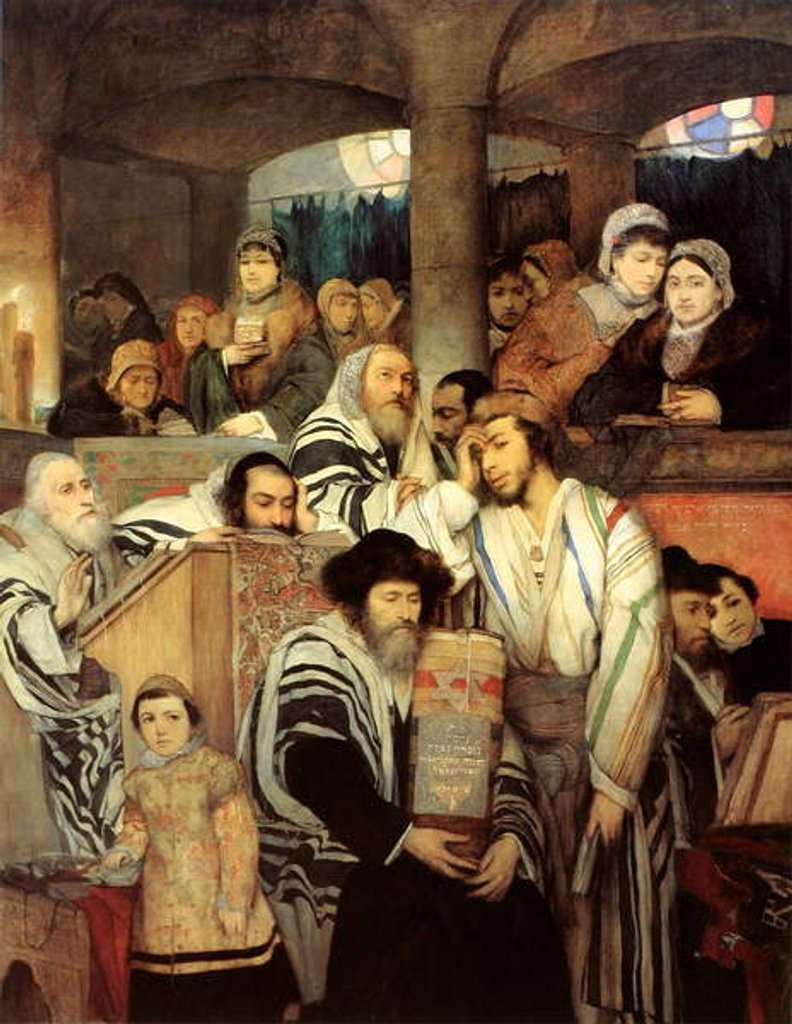 Detail of Jews praying in the Synagogue on Yom Kippur, 19th century by Maurycy Gottlieb
