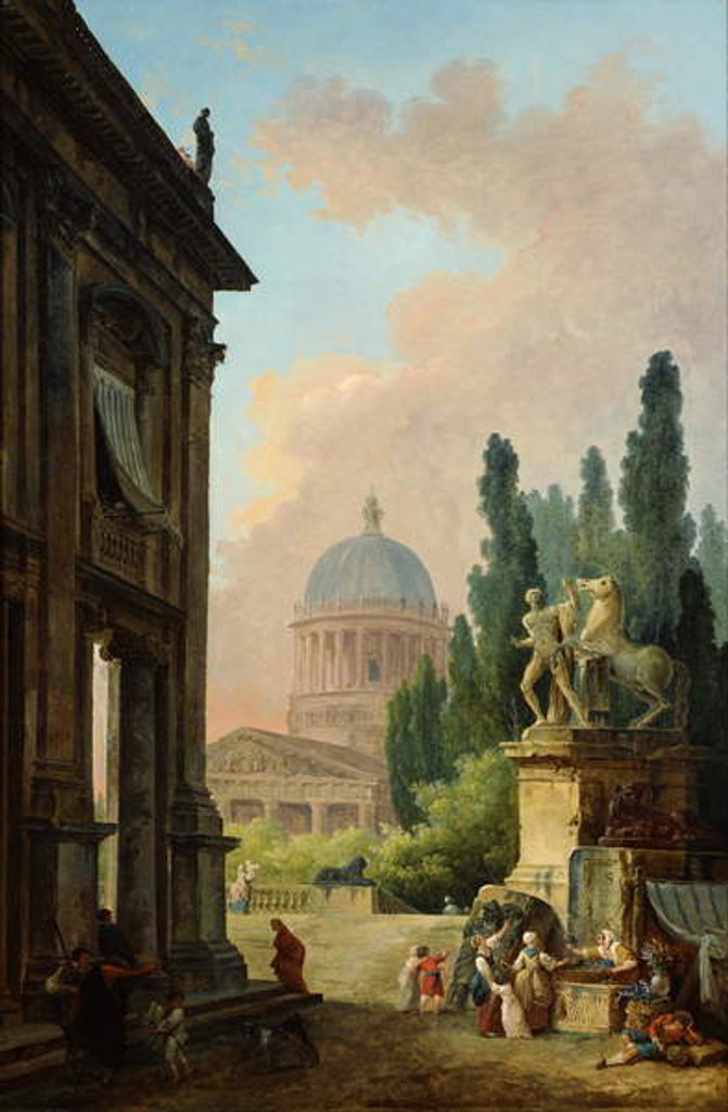 Detail of Imaginary View of Rome with the Horse Tamer of the Monte Cavallo, 1786 by Hubert Robert