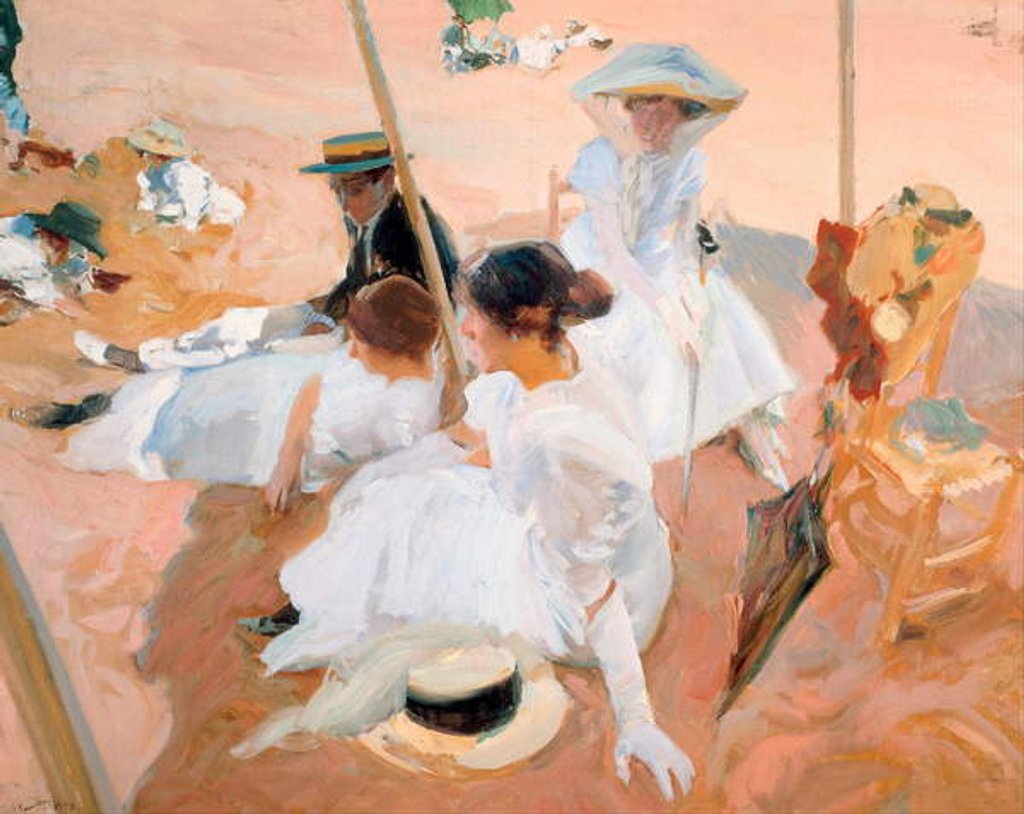 Detail of Under the Parasol, on the Beach at Zarautz, 1905 by Joaquin Sorolla y Bastida