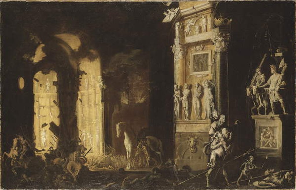 Detail of The Fire of Troy With Aeneas Carrying Anchises, 17th century by Francois de (1593-1644) Nome