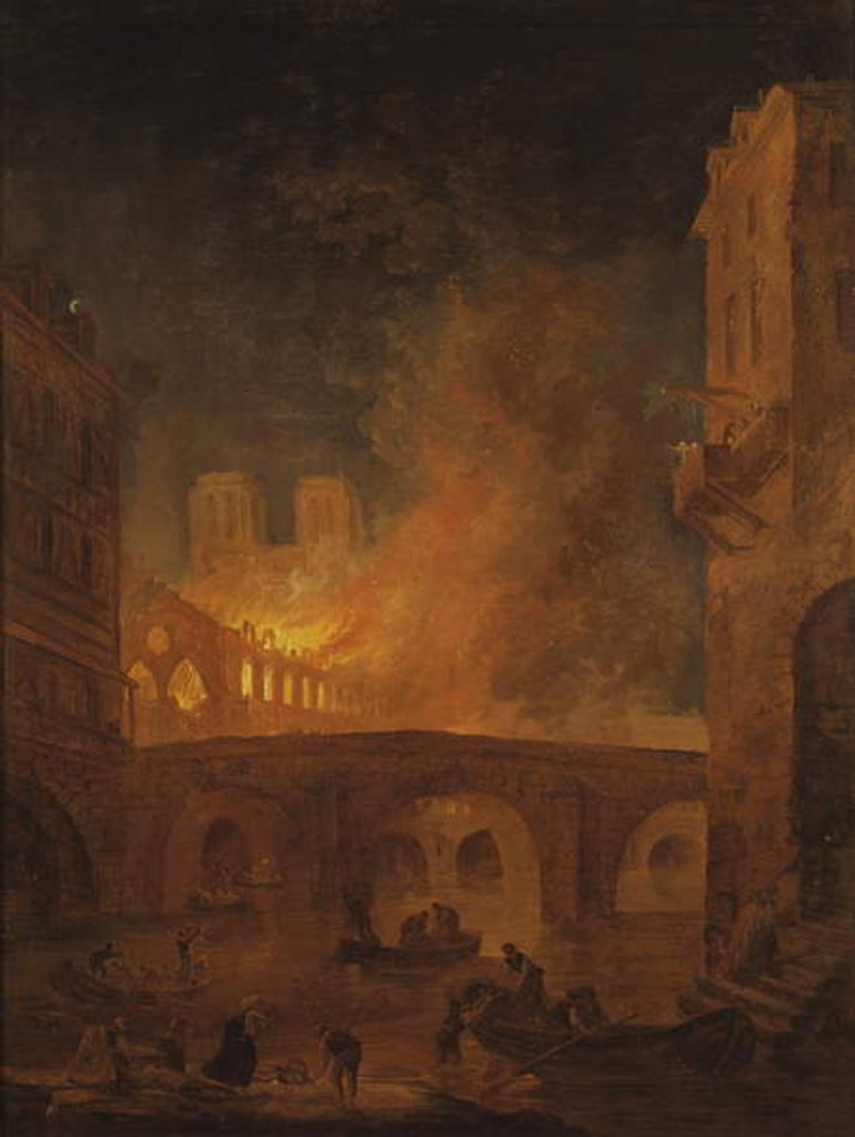 Detail of The Fire of Hotel-Dieu in Paris, by Robert, Hubert, 1772 by Hubert Robert