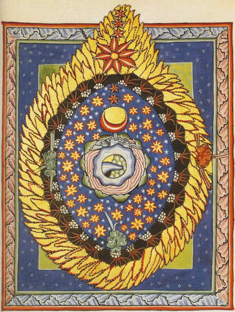 Detail of God, Cosmos, and Humanity. Miniature from Liber Scivias by Hildegard of Bingen, c.1175 by German School