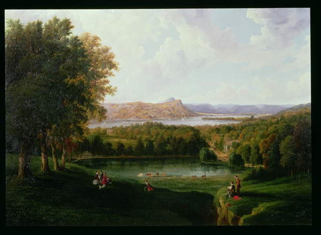 Detail of View from the Tarrytown of the Hudson River Old Dutch Church and Beckham Manor, 1866 by Robert the Younger Havell