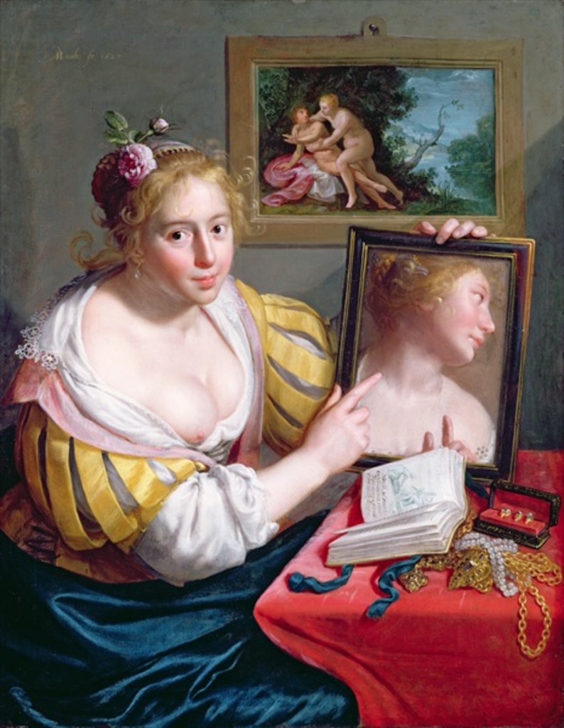 Detail of Girl with a Mirror, an Allegory of Profane Love, 1627 by Paulus Moreelse