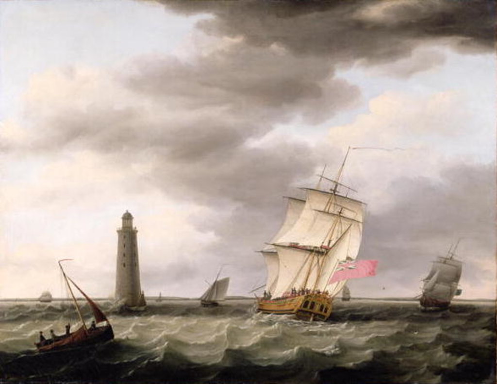 Detail of A Man of War passing the Eddystone Lighthouse, c.1773 by Francis Holman