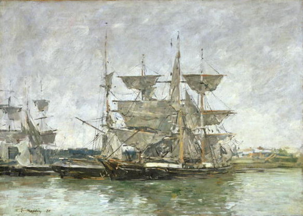 Detail of Boats in the Port, Deauville, 1881 by Eugene Louis Boudin