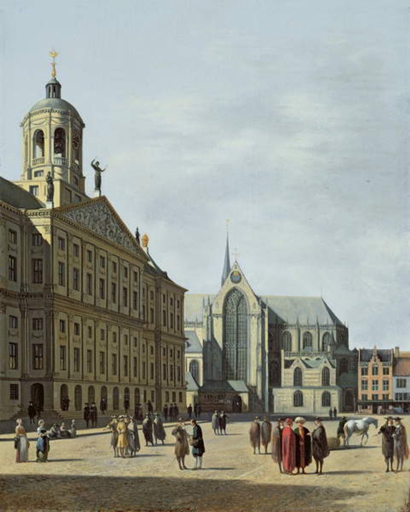 Detail of View in Amsterdam, with the facade of the Stadhuis and the Nieuwe Kerk by Gerrit Adriaensz Berckheyde