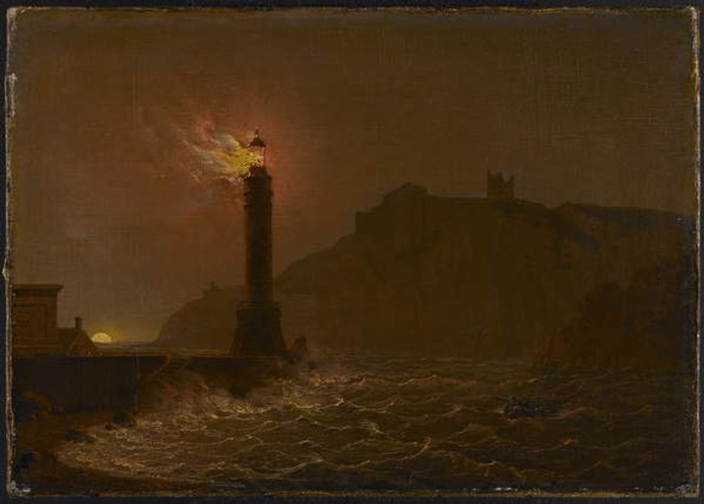 Detail of A Lighthouse on fire at night by Joseph Wright of Derby