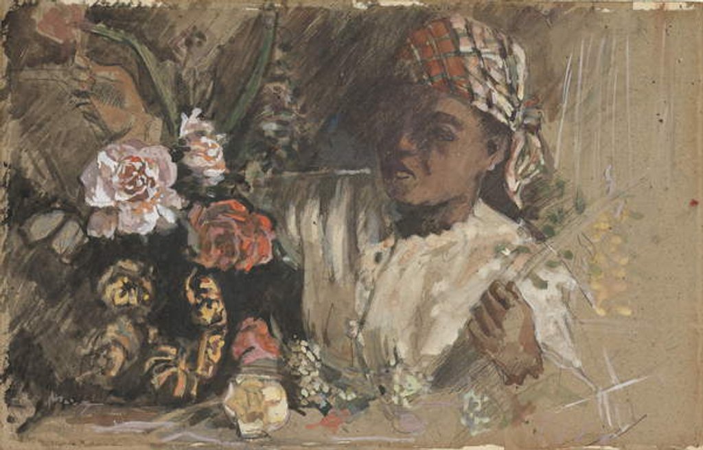Detail of Black woman with peonies, c.1870 by Jean Frederic Bazille