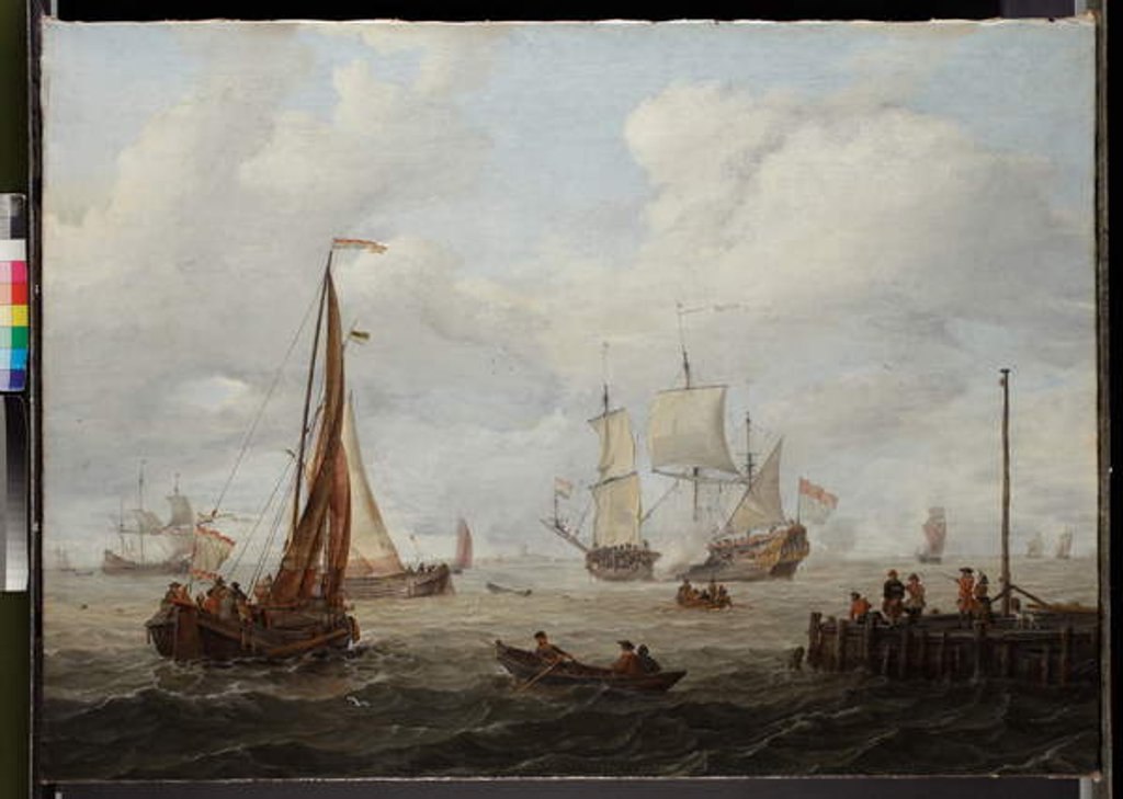 Detail of Sea-piece with a Dutch man-of-war, before 1708 by Abraham Storck