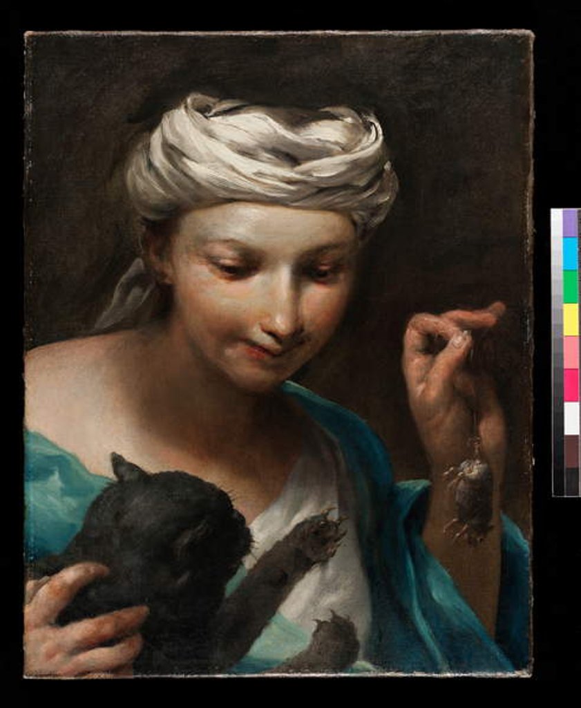 Detail of Girl with a Cat, before 1747 by Giuseppe Maria (1665-1747) Crespi