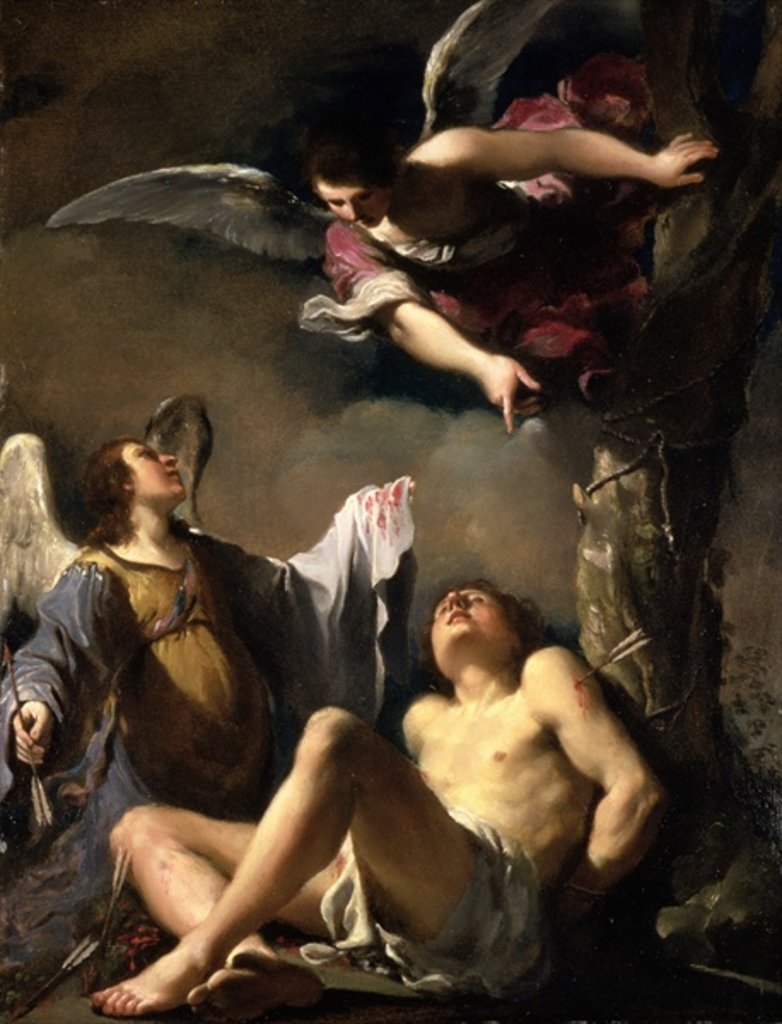 Detail of St. Sebastian succoured by two angels, 1617 by Guercino