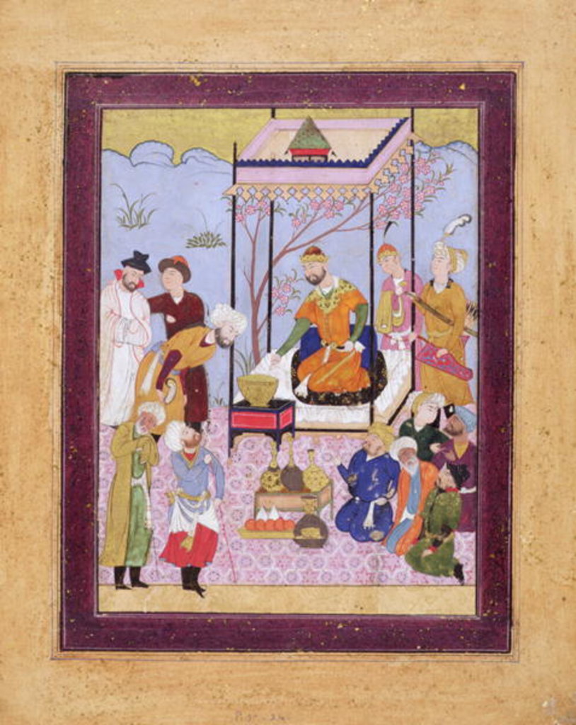 Detail of Khamsa of Nizami in a pavilion among followers and attendants, c.1590 by Persian School