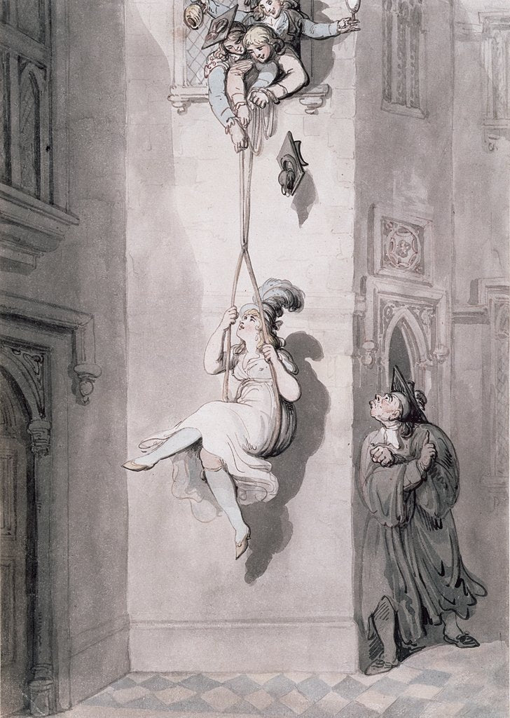 Detail of An old varsity trick, smuggling in a lady by Thomas Rowlandson