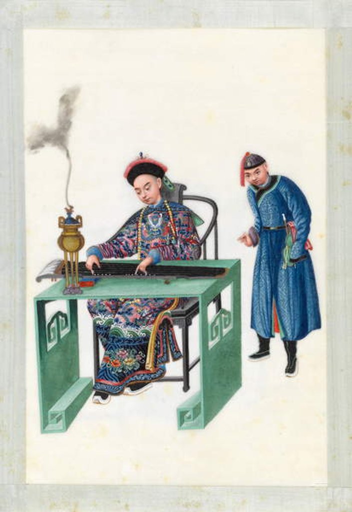 Detail of Man playing the zheng by Youqua Youqua