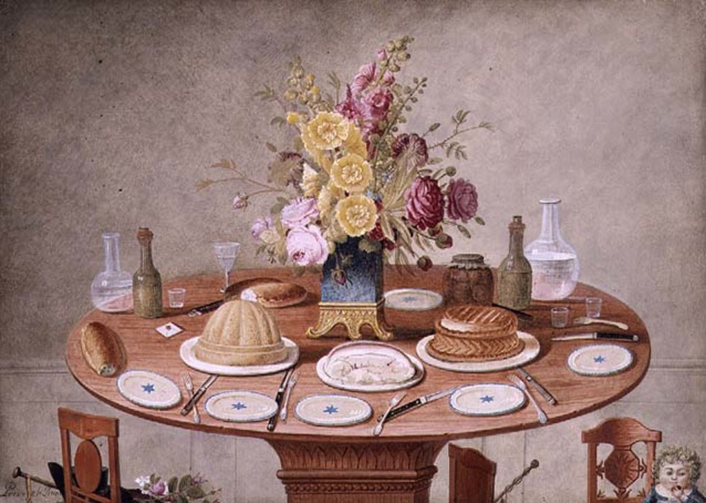 Detail of PD.869-1973 Still Life with a Vase of Flowers on a Table Set for a Meal, c.1810 by Jean-Louis Prevost