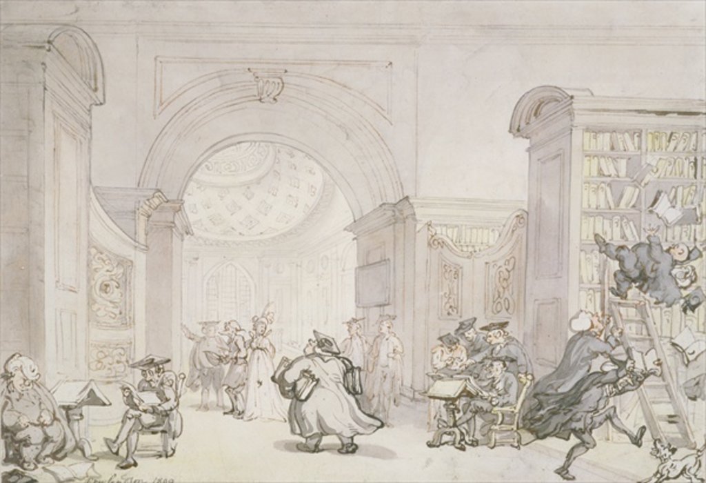 Detail of No.0613 The West Room and the Dome Room of Old University Library, Cambridge, 1800 by Thomas Rowlandson