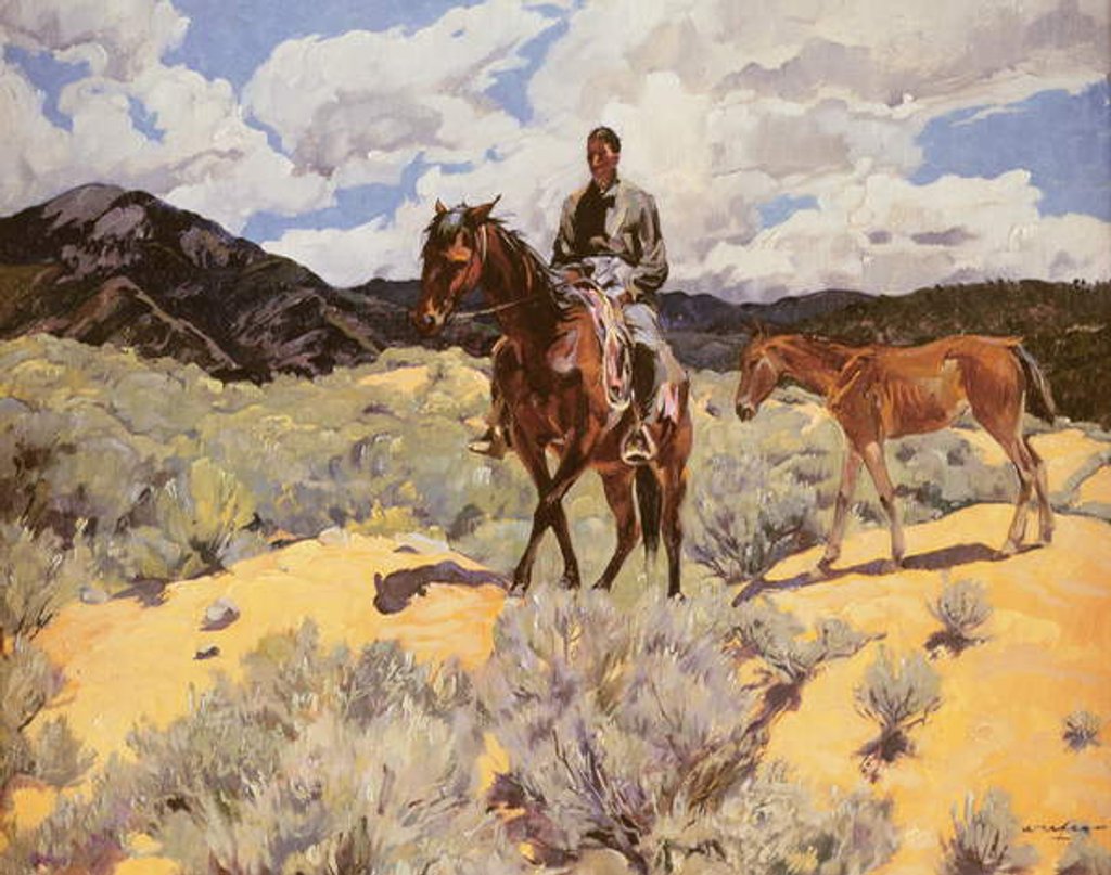 Detail of Indian on Horseback with Colt, c.1930 by Walter Ufer