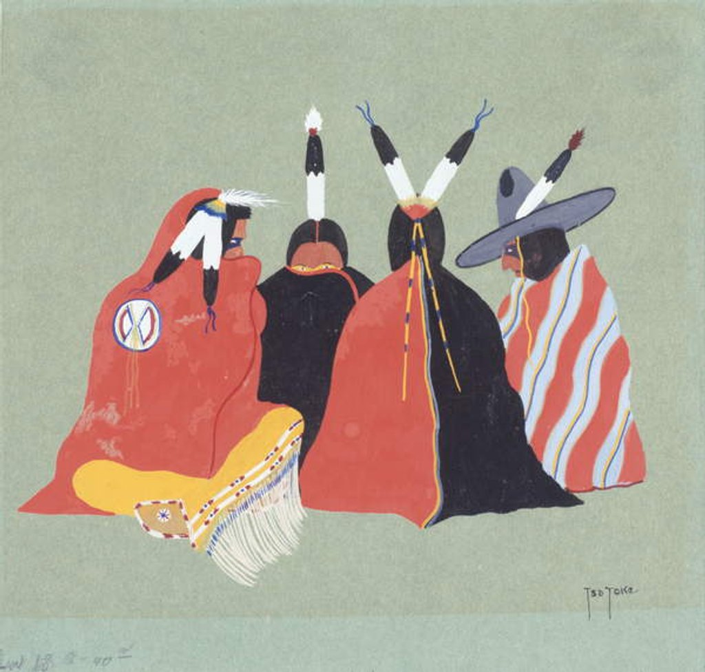 Detail of Kiowa Making Medicine, 1929 by Monroe Tsatoke